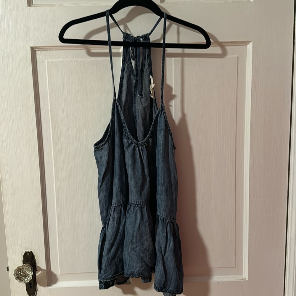 Love Stitch Denim/Chambray Tank With Ruffles 100% Tencil Size Medium
